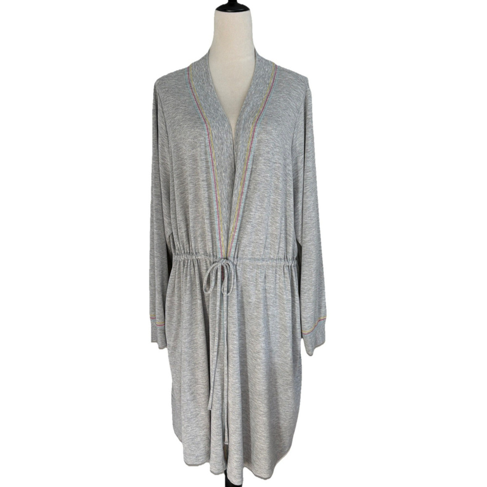 Sleep By Cacique Robe Womens 26/28 Gray Colored Stitching Pockets Cozy Lounge